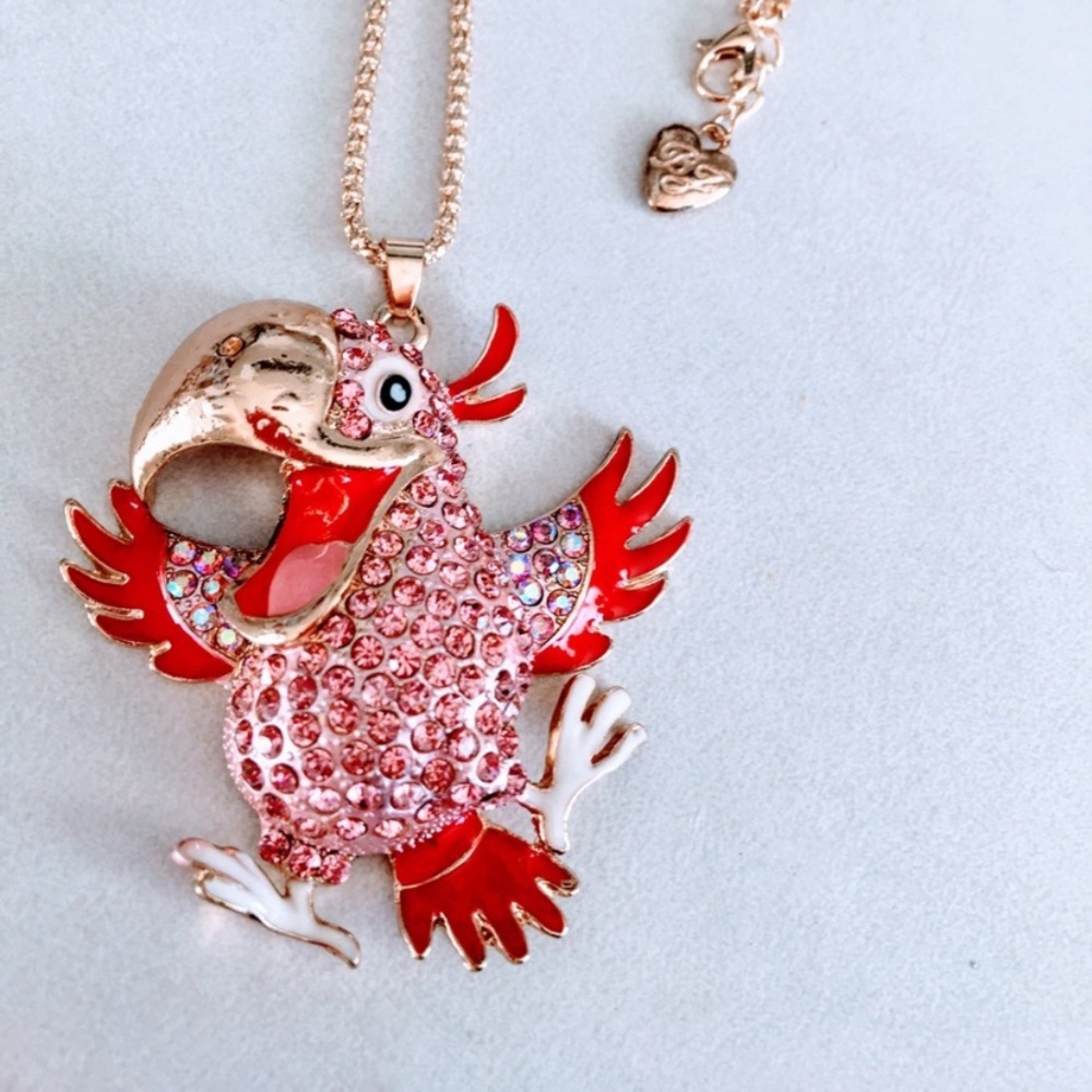 Pink crystal studded Parrot Pendant Necklace